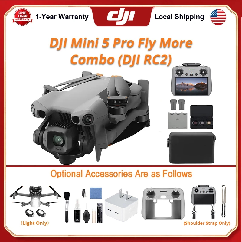 Drone Kit Build Yourself - DJI Mini 5 Pro フライコンボ：初心者向けドローンキット。RC 2、カメラ搭載ドローン、4Kプロフェッショナル、1インチCMOS、360°対応。