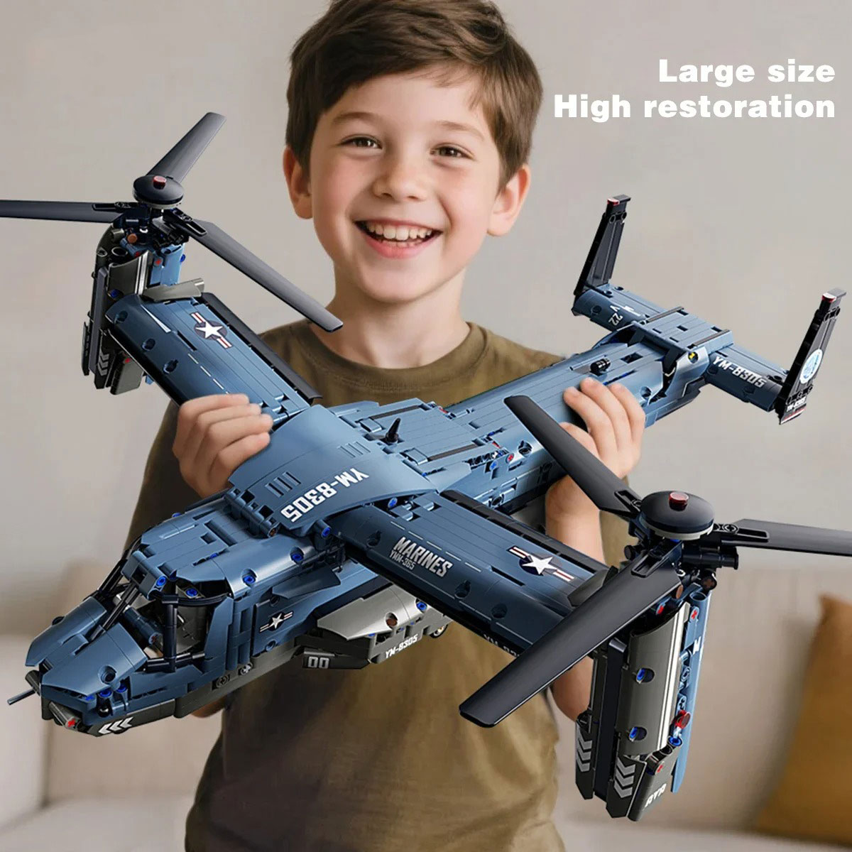 Jjrc Drone X12 - 軍用V-22オスプレイティルトローター組み立てブロックセット大型高精度スライディングローラー航空機モデルプロペラブリック玩具